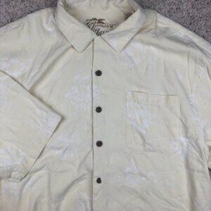 Jamaica Jaxx Mens Hawaiian Shirt Large 100% Silk, Light Yellow Casual Textured
